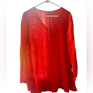 Flax Women's Button Down Red Lagenlook Shirt